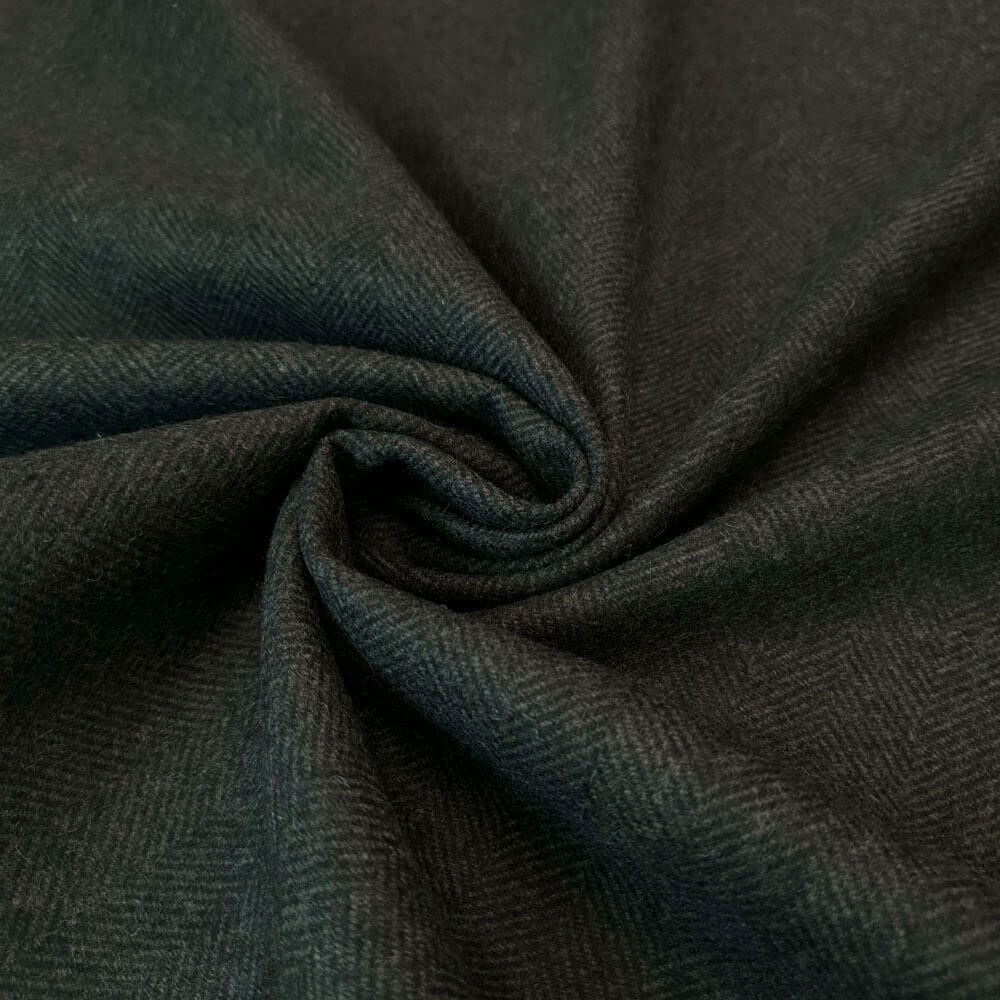 Amal - Wol Tweed Visgraat - Zwart-Mos