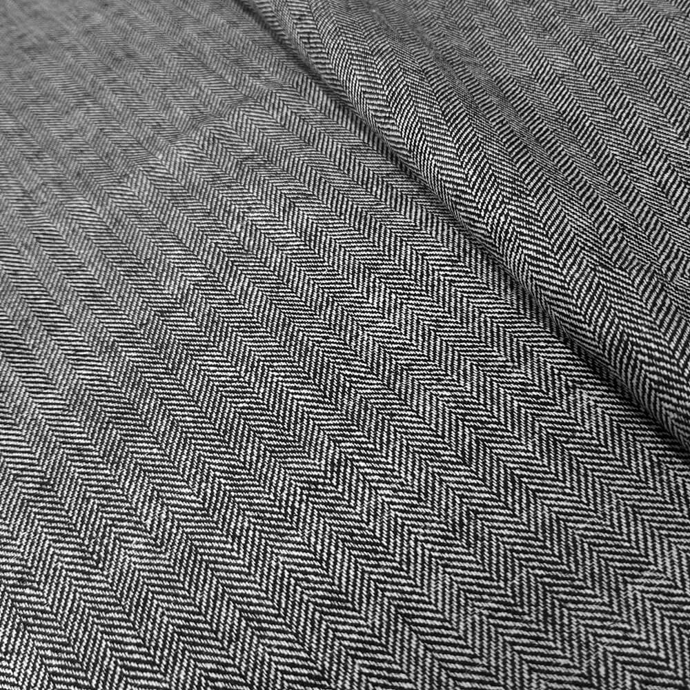 Fritza - Visgraat linnen stof - Zwart
