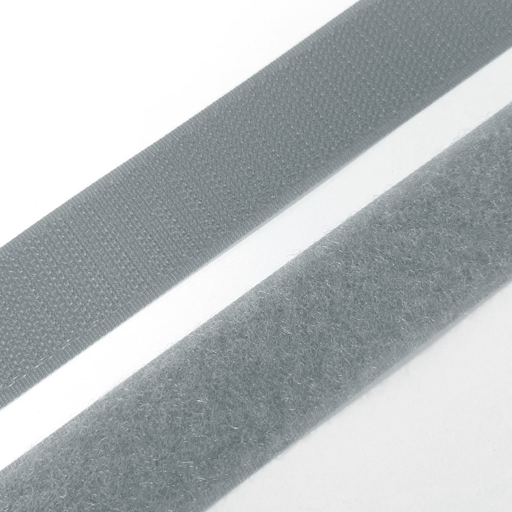 Industrieel klittenband (vlies en haakband), breedte 25mm - grijs